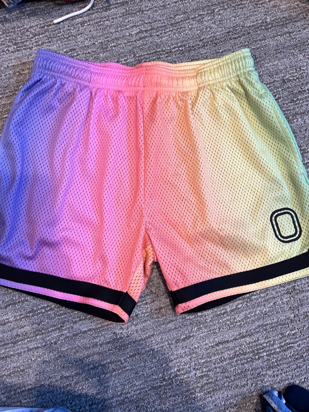 Men's Rainbow Ombre Athletic Mesh Shorts with Black Contrast Trim